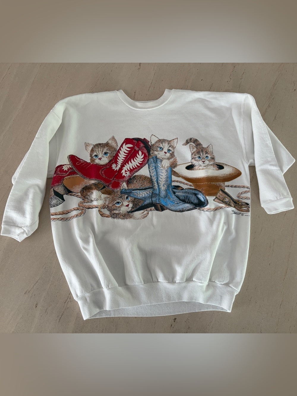 Vintage Cat Sweatshirt with Western Boots in size Large